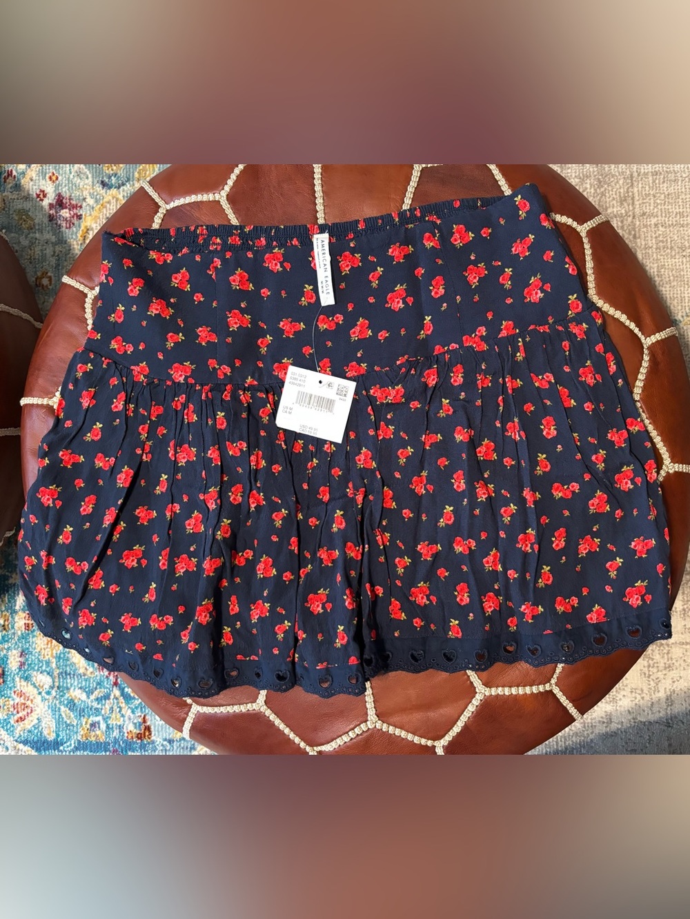 NWT American Eagle Floral High-Waisted Mini Skort - Navy/Red - Size M